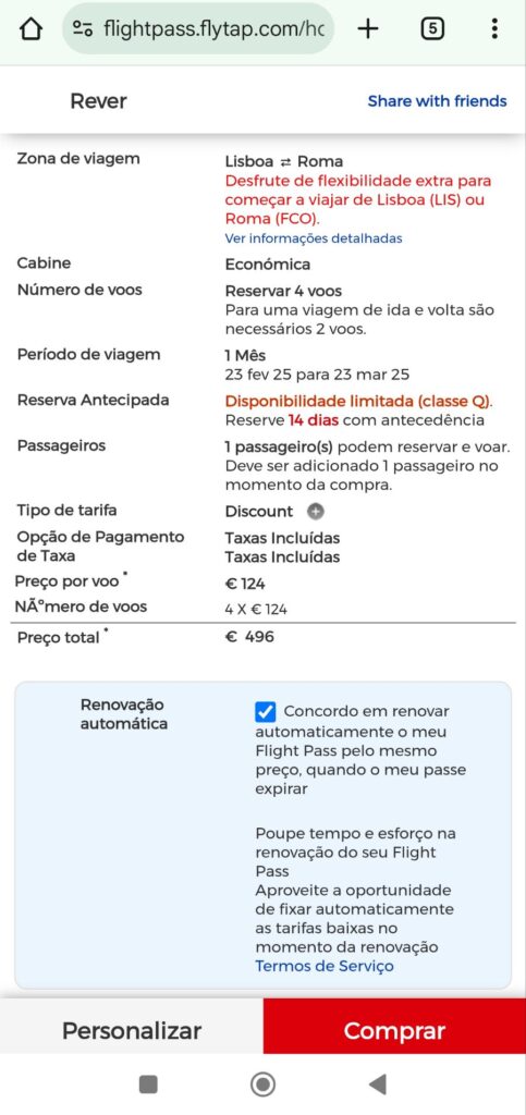 Flight pass tap lisbona roma