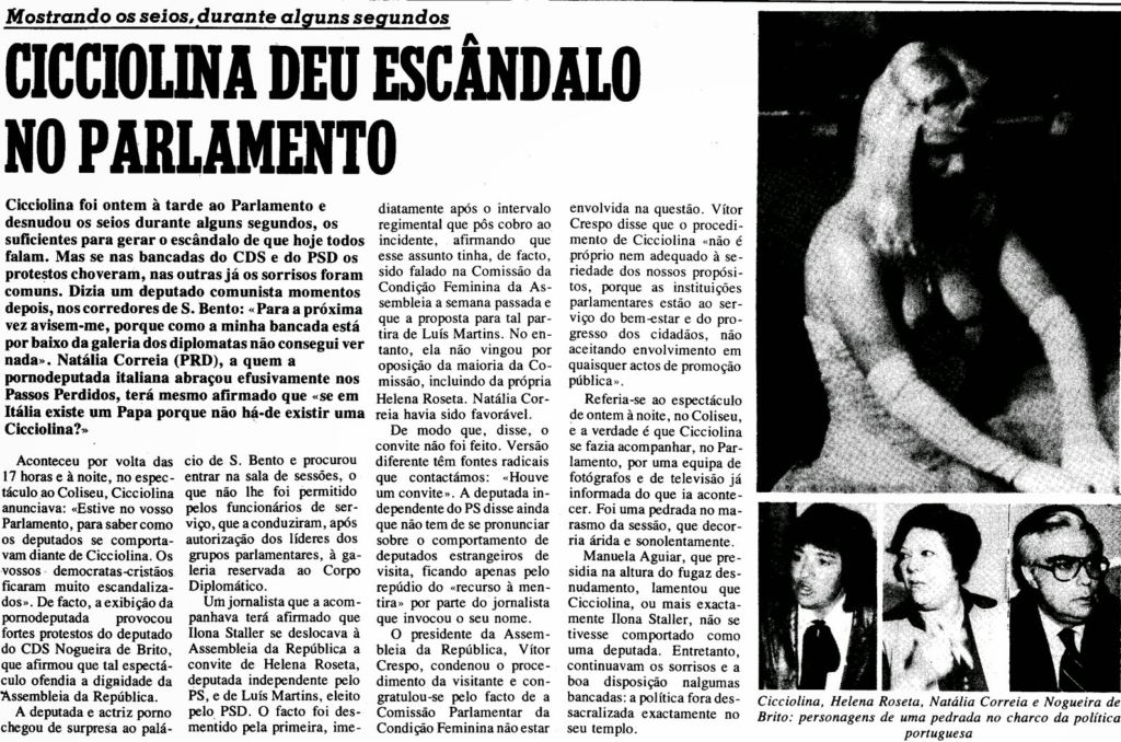 Cicciolina Scandalo parlamento portoghese
