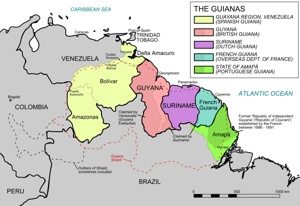 Mappa delle Guiane compresa quella Brasiliana che oggi è uno stato federato del brasile chiamato Amapà